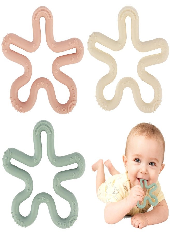 Fu Store 3 Pack Coral Flower Ring Teether Baby Teething Toys Silicone Teether Ring Toys for Babies 0-6 0-12 0-24 0-36 Months Easy to Grasp Clean Infant Teething Relief Soothing Sore Gums - Image 1